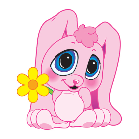 Pink bunny holding yellow daisy